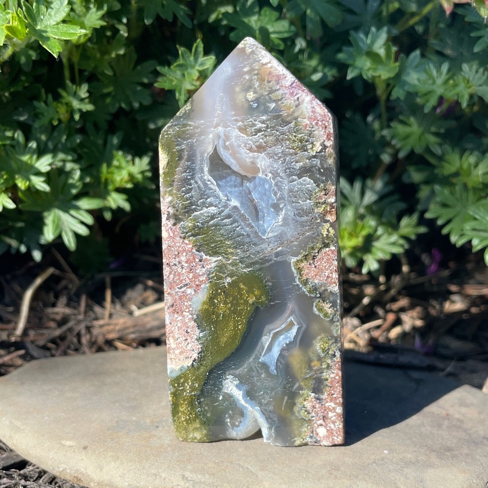 Black Scenic Moss Agate Tower (Rare)
